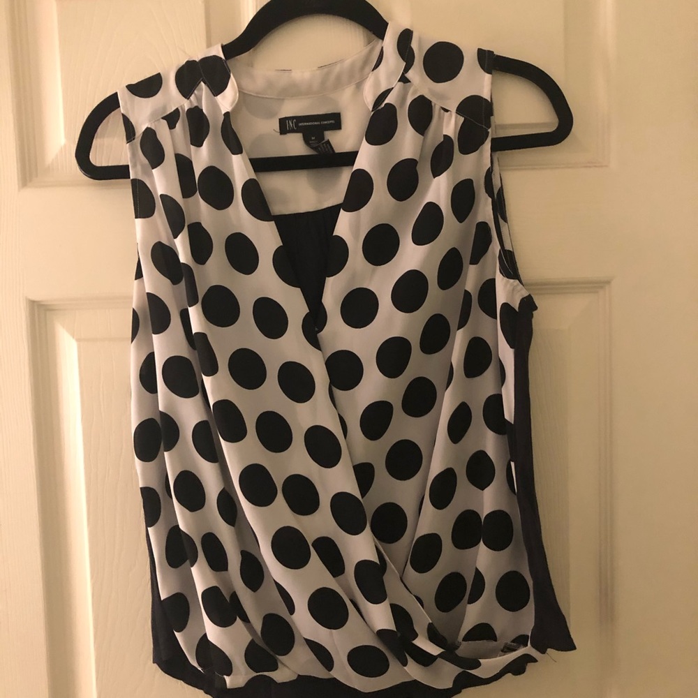 INC Med black and white polka dot blouse